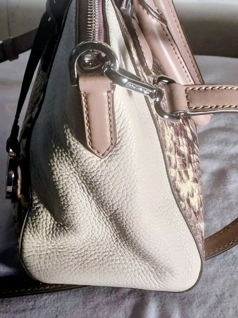 NWT Michael Kors Campbell Python-Embossed Small Leather Satchel 11X9X4 - Picture 7 of 13